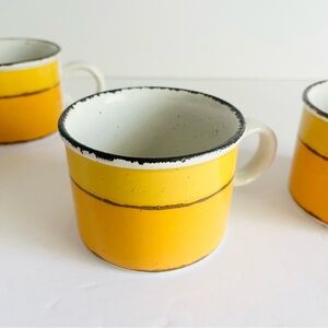 Vintage Stonehenge Midwinter Mugs Yellow Orange Speckled Ceramic Set of 4